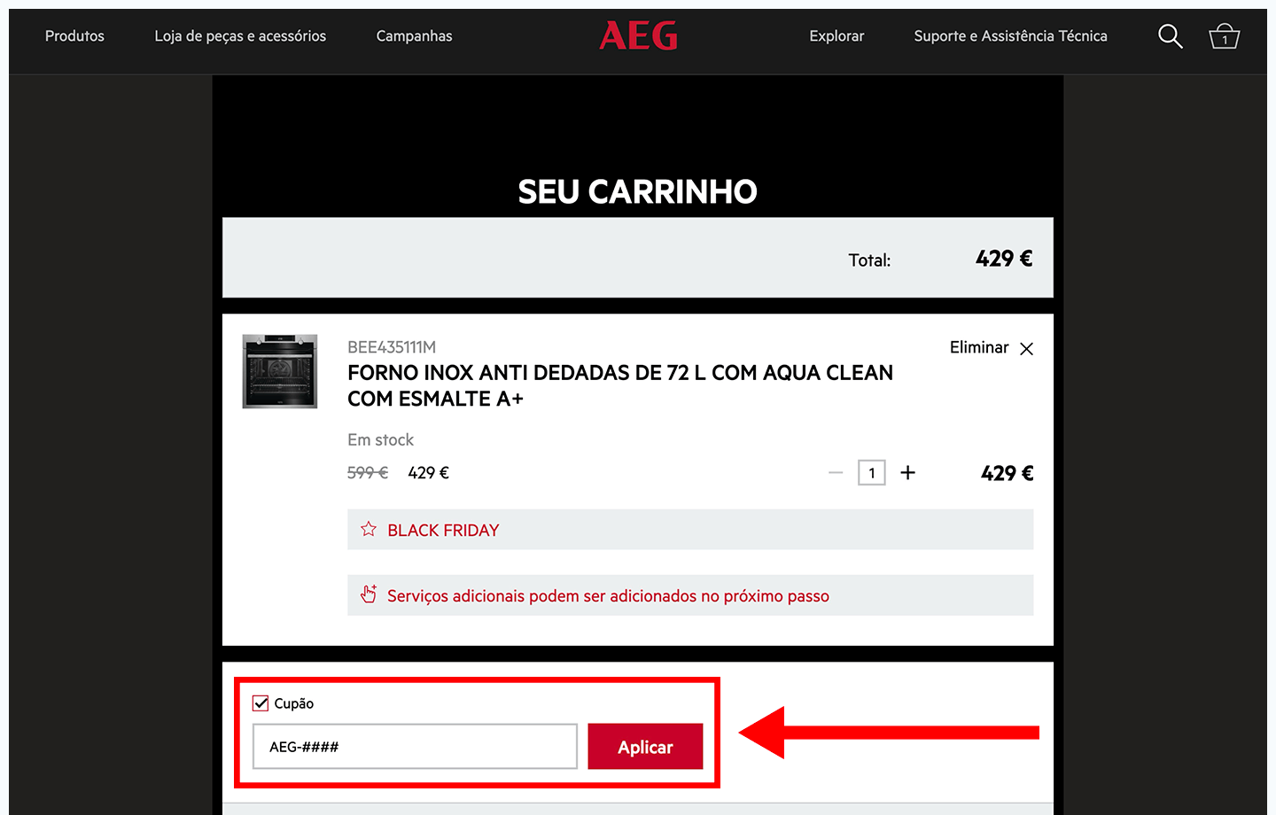 aeg, passo 2: insira o código