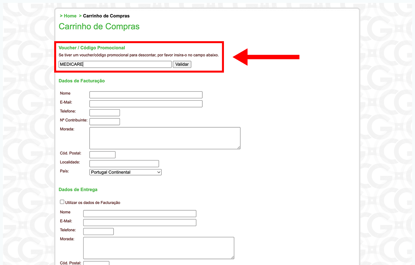 calçado guimarães, passo 3: insira o código