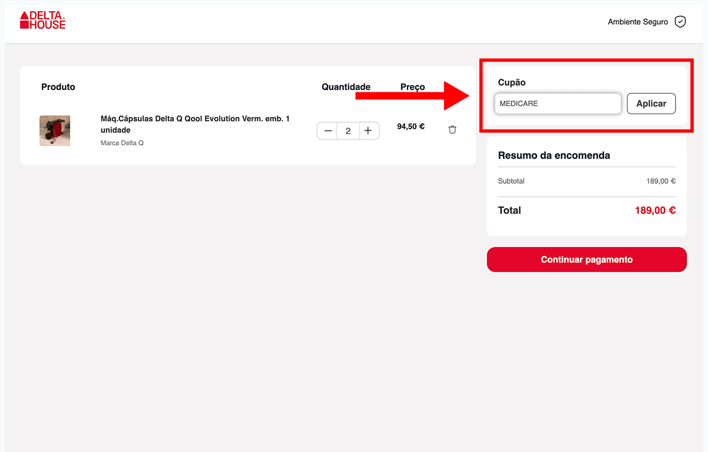 delta house, passo 3: insira o código