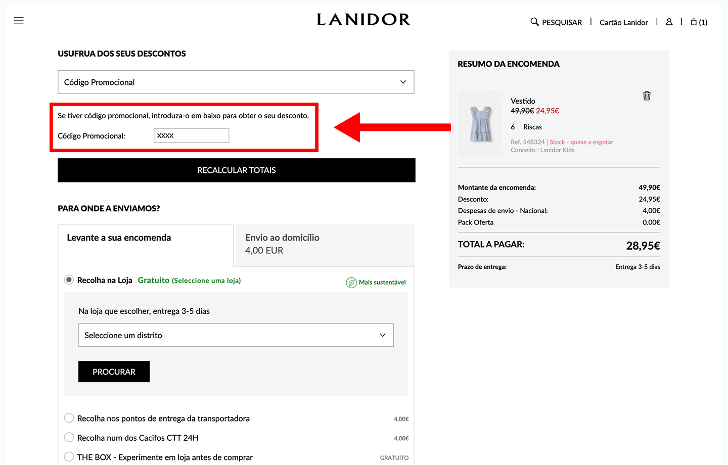 lanidor kids, passo 3: insira o código