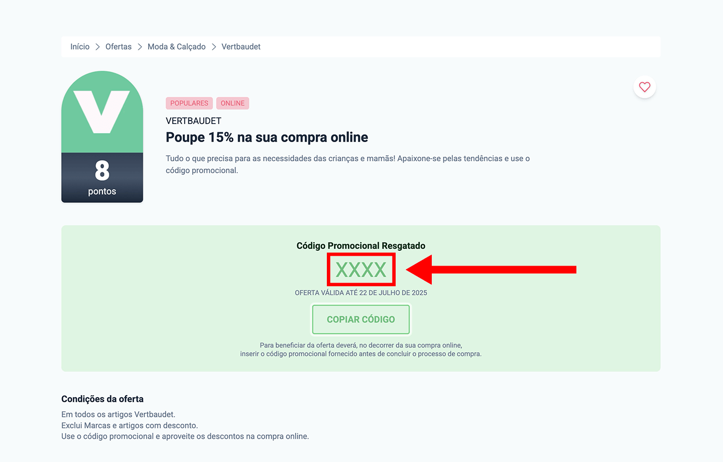 vertbaudet, passo 2: copiar código